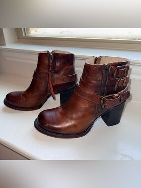 Freebird by Steven Bolo Brown Leather Buckle Ankle Boots